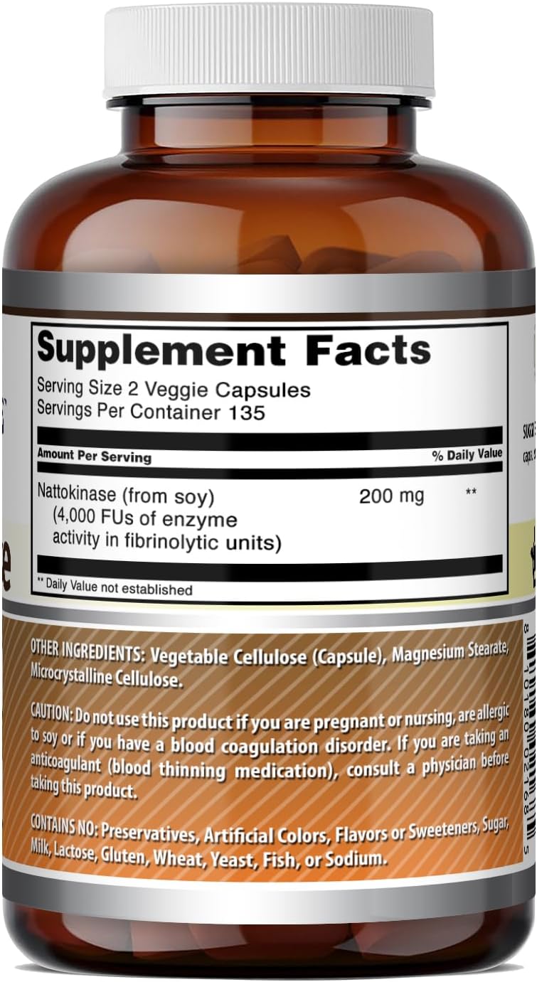 Amazing Formulas Nattokinasa 100 mg, 270 Cápsulas Vegetales - Enzima de 2000 FU