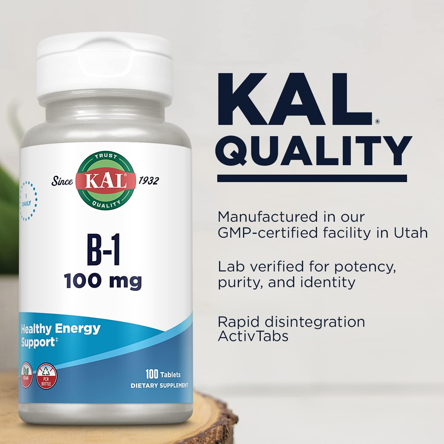 KAL Vitamina B1 100 mg, Tiamina, 100 Comprimidos