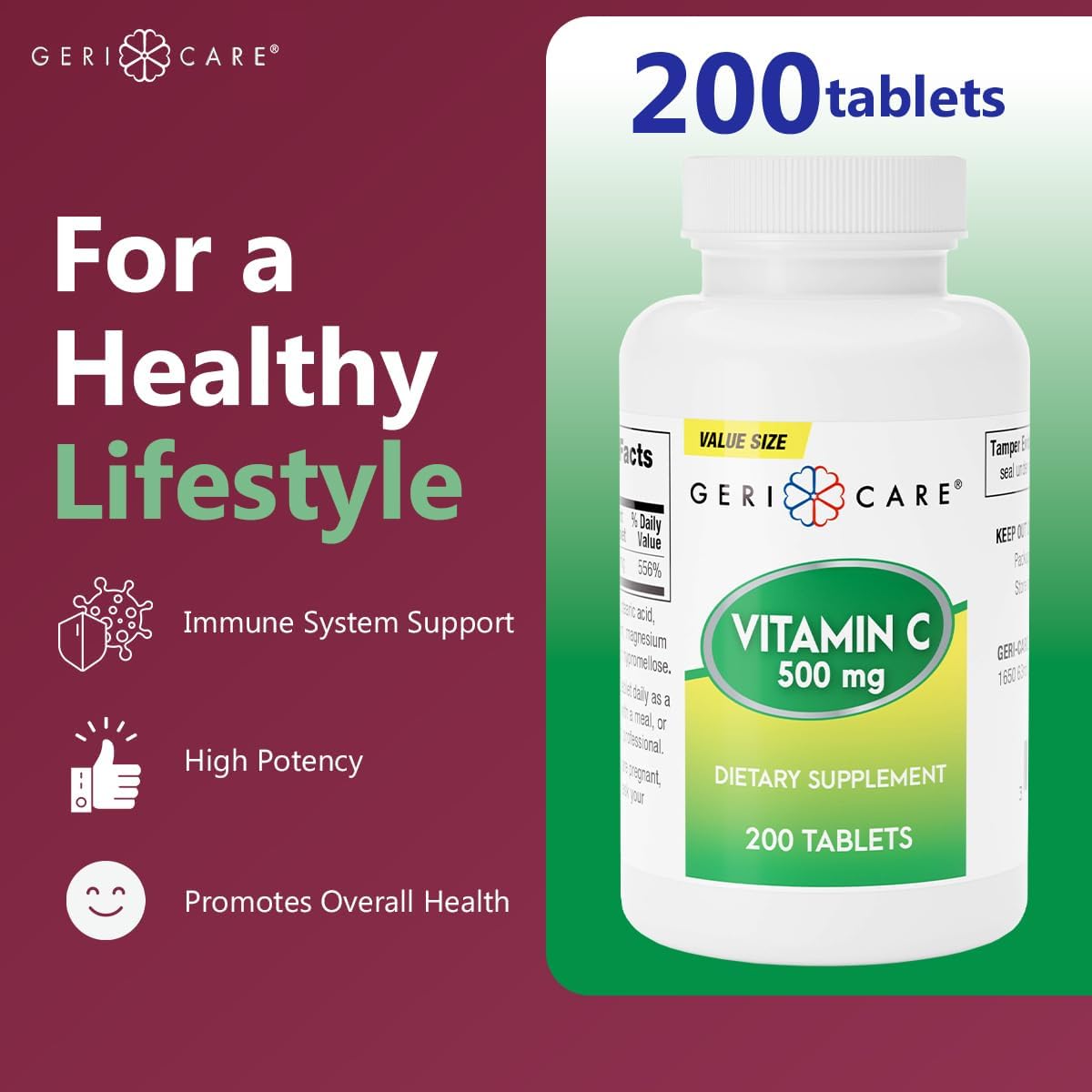 GeriCare Vitamina C 500 mg, 200 Comprimidos