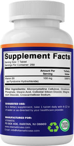 Vitamatic Vitamina B6 (Piridoxina HCl) 100 mg – 250 Comprimidos Vegetarianos – Apoyo Energético y Sistema Nervioso