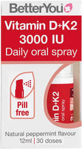BetterYou D3000 y K2 Spray Oral Diario de Vitamina D - Sabor Menta Natural - 0.4 oz (12 ml)