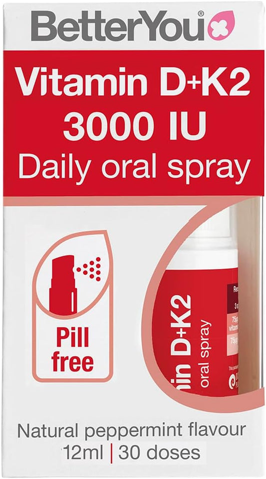 BetterYou D3000 y K2 Spray Oral Diario de Vitamina D - Sabor Menta Natural - 0.4 oz (12 ml)