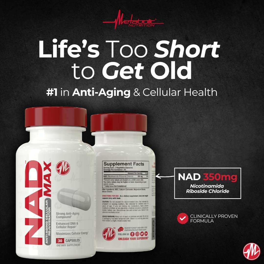 Metabolic Nutrition NAD MAX 350mg Rejuvenecedor Celular Antienvejecimiento, 30 Días