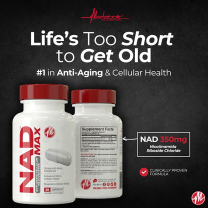 Metabolic Nutrition NAD MAX 350mg Rejuvenecedor Celular Antienvejecimiento, 30 Días
