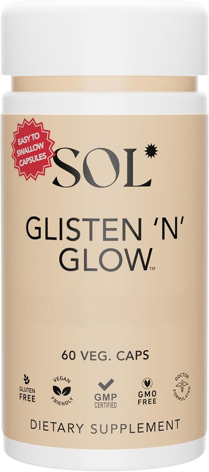 Sol Nutrition Glisten 'N' Glow: Suplemento – Biotina: Contribuye al mantenimiento normal de la piel y el cabello. – Image 1
