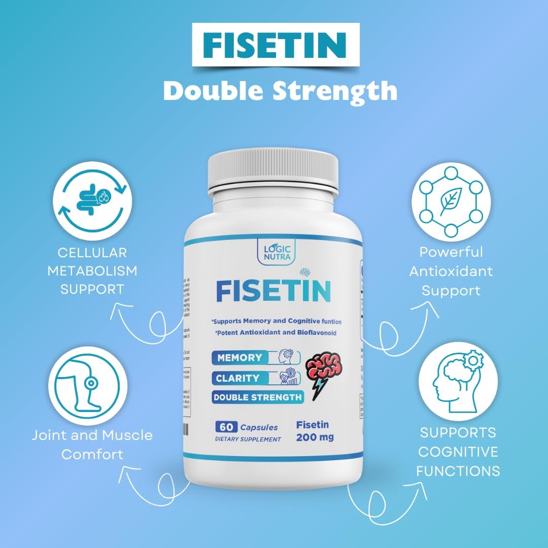 Logic Nutra Fisetina Doble Concentración - 200 mg por Cápsula - 60 Cápsulas - Suplemento Antioxidante