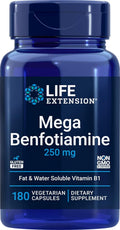 Life Extension Mega Benfotiamine, 250 mg, 180 Cápsulas Vegetales con Tiamina - Suplemento de Vitamina B1