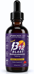 Bricker Labs B12 Blast Methylcobalamin 5000mcg, Great Tasting Sublingual Liquid Energy Vitamins -Vegan B12 Vitamins, Sustained Energy and Cellular Health Supplement - 59-Day Servings