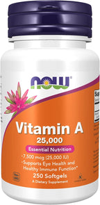 NOW Foods Vitamina A, 25000 UI de Aceite de Hígado de Pescado, 250 Cápsulas Blandas