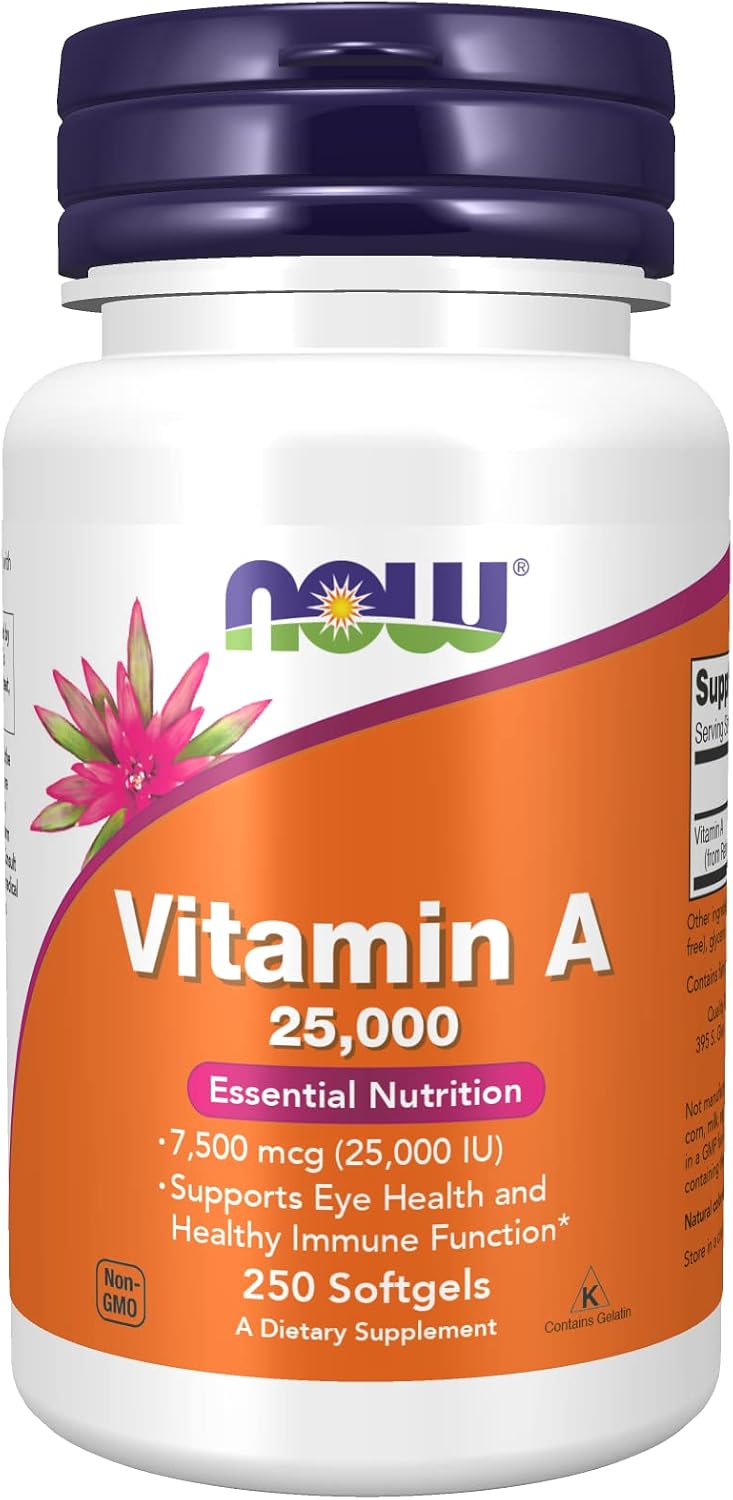 NOW Foods Vitamina A, 25000 UI de Aceite de Hígado de Pescado, 250 Cápsulas Blandas
