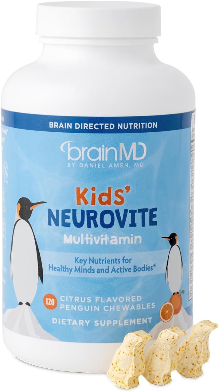 BRAINMD Kids' NeuroVite - Multivitamínico y Mineral, Sabor Naranja, 120 Comprimidos Masticables