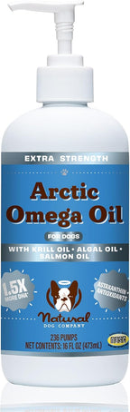 Natural Dog Company Arctic Omega Oil para Perros – Mezcla de Salmón, Abadejo, Krill y Algas, 473 ml
