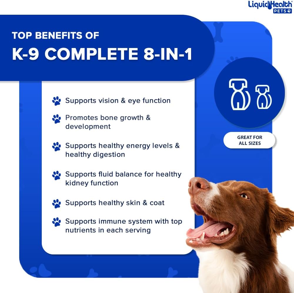 LIQUIDHEALTH K9 Complete Multivitamínico Líquido 8 en 1 para Perros - 946 ml