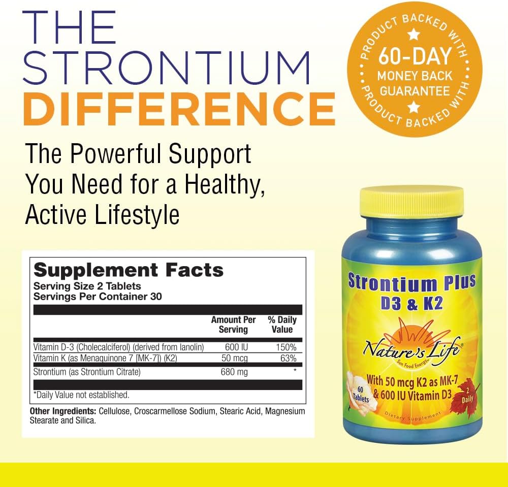 Nature's Life Strontium Plus D3 y K2 - 60 Tablets