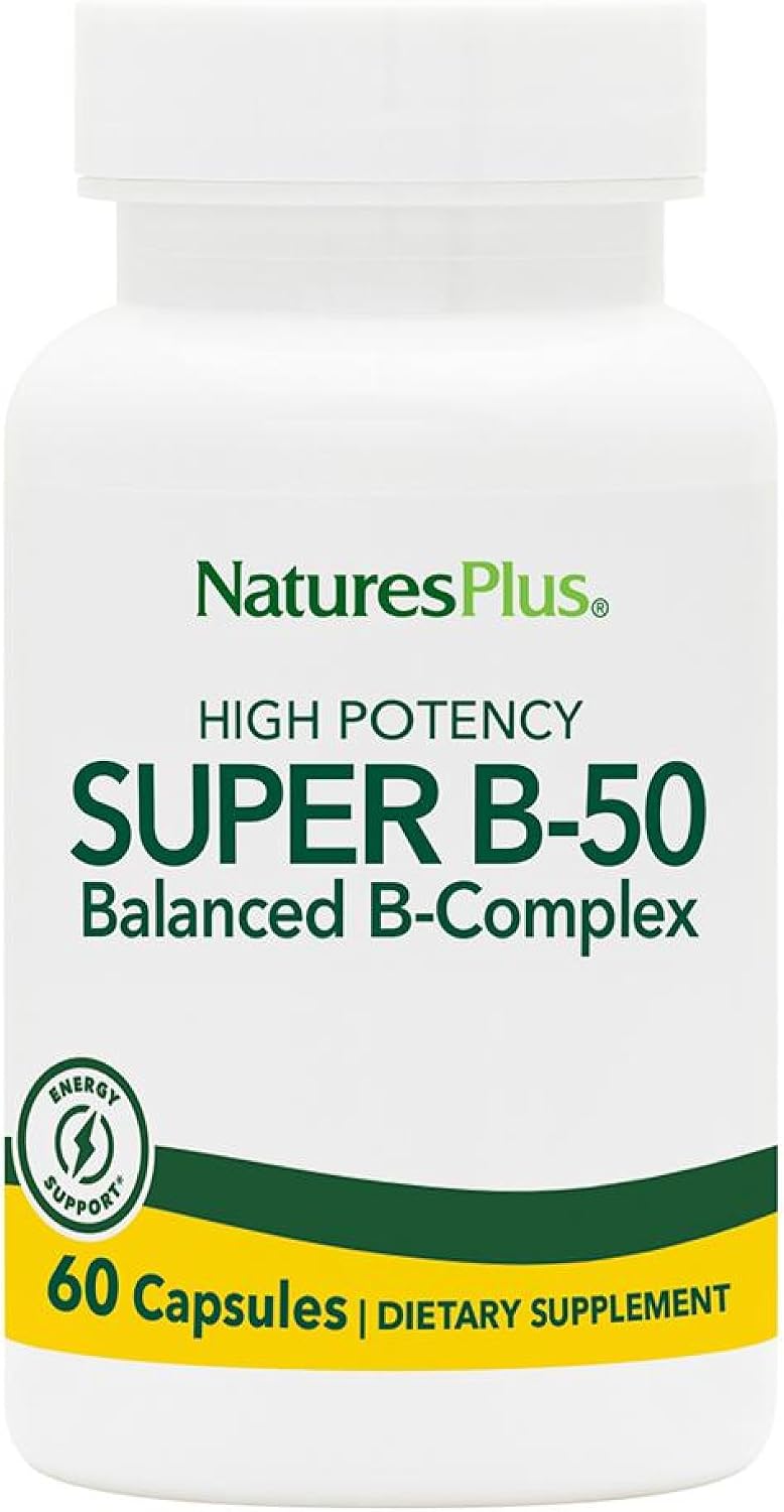 NaturesPlus Super B-50 - High Potency B Complex with Choline, Inositol & PABA - 90 Capsules