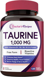 Doctor's Recipes Suplemento de Taurina 1000mg con Vitaminas B, 120 Cápsulas Vegetales