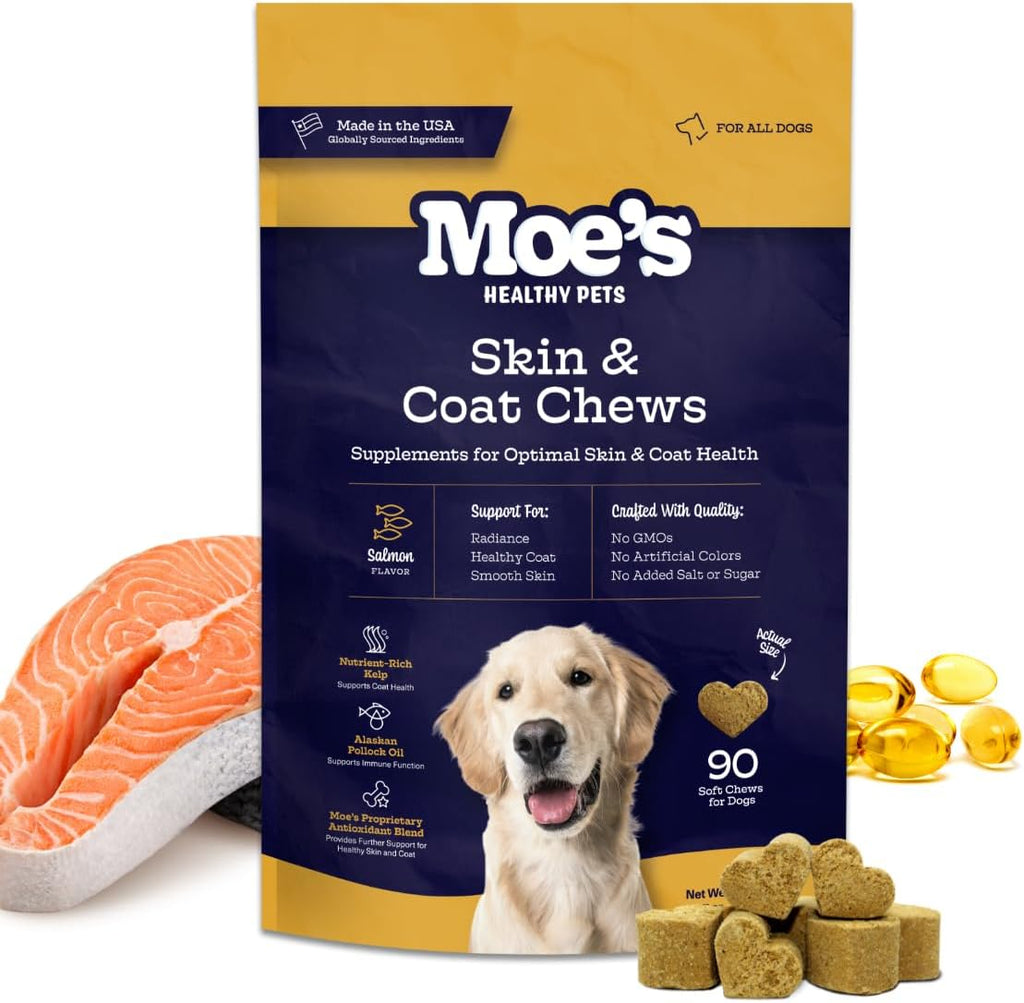 Moe’s Skin & Coat Omega 3, 6, 9 y Vitaminas para Perros - 90 Chews Blandos