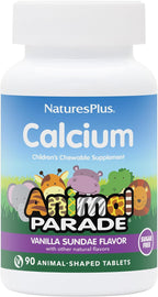 NaturesPlus Animal Parade Calcio para niños sin azúcar - 90 comprimidos masticables con forma de animal, sabor vainilla (Paquete de 2)