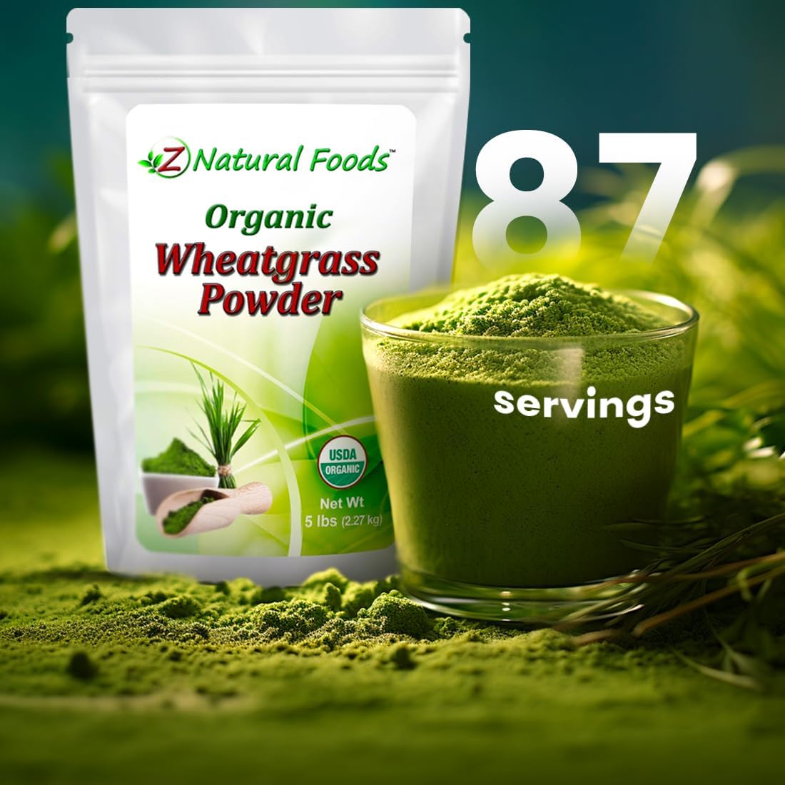 Polvo de Hierba de Trigo Orgánico - 5 Libras - 100% Puro, Crudo, No Transgénico, Vegano - Superalimento Verde para Batidos, Zumos y Recetas - Fuente de Proteína Vegetal Natural