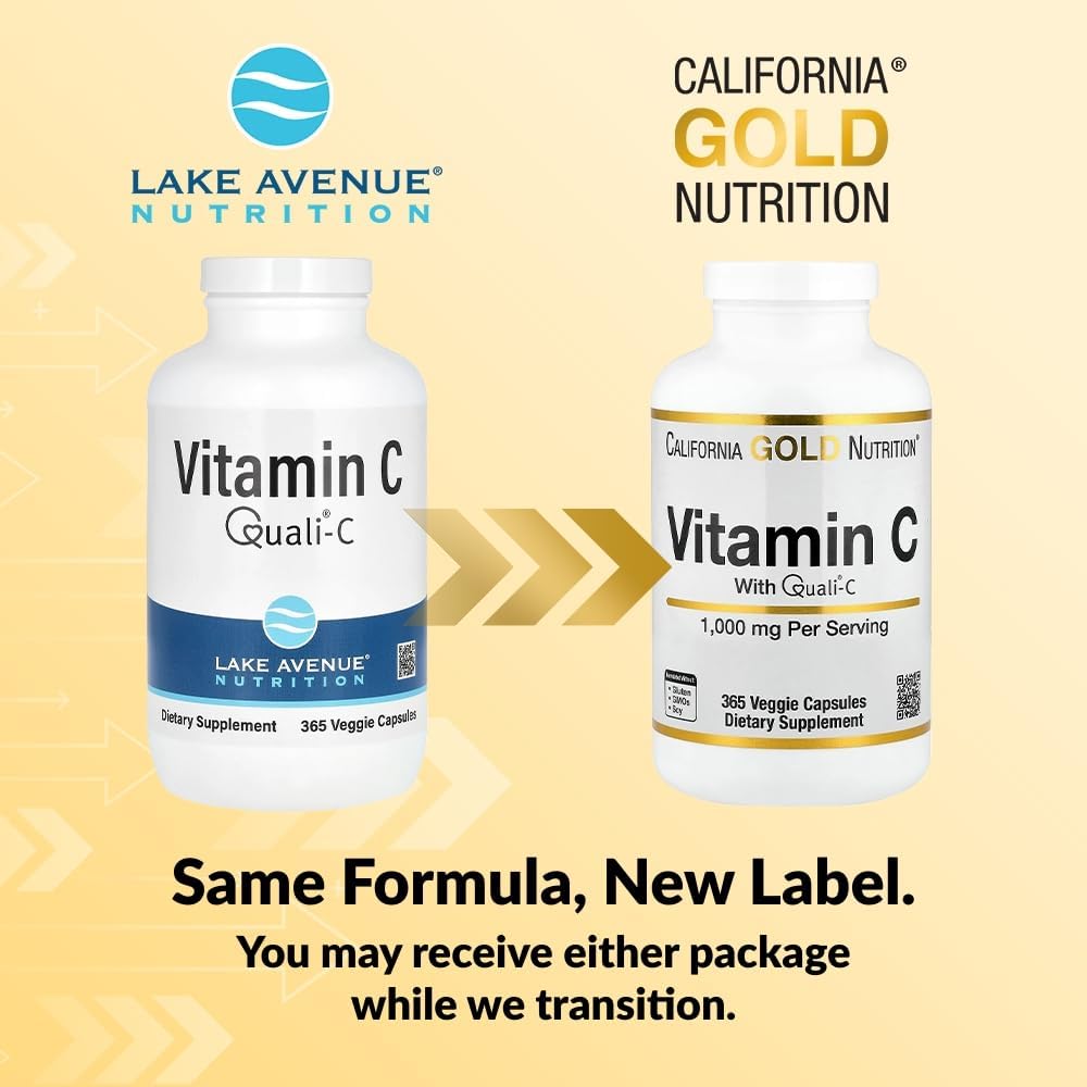 Lake Avenue Nutrition Vitamina C 1000 mg - 365 Cápsulas Vegetales - Ácido Ascórbico Quali-C