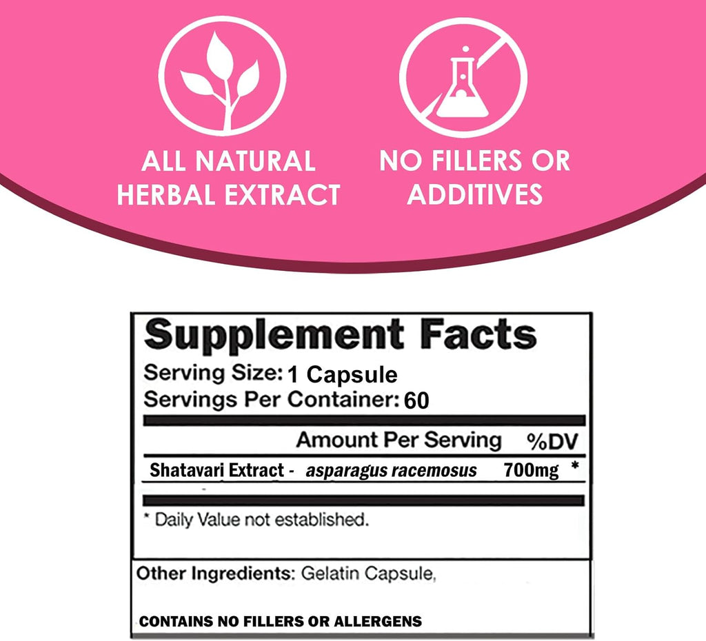 VH Nutrition SHATAVARI | Extracto de Asparagus Racemosus 700mg | Vitalidad Femenina* | Equilibrio Hormonal* | 60 Cápsulas