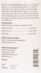 Suplemento Doc Roy's Derma Coat Plus para perros, apoya la piel, el pelaje y las uñas saludables, con ácidos grasos Omega 3-6-9, biotina y antioxidantes, 60 unidades para perros medianos y grandes