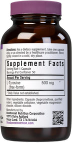 Bluebonnet L-Tirosina 500 mg, 50 Cápsulas Vegetales