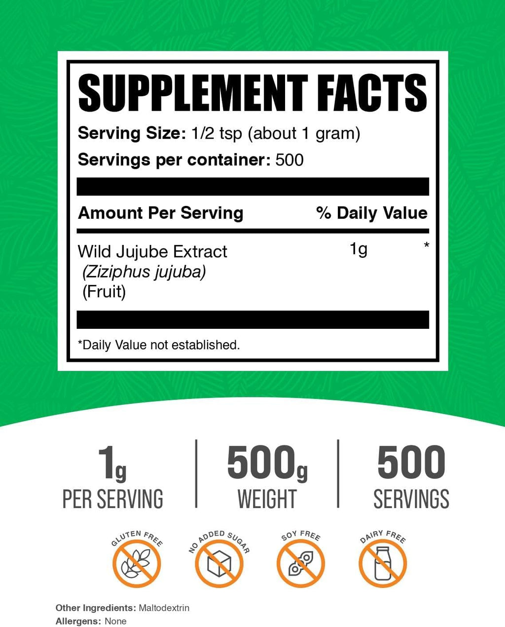 BulkSupplements.com Extracto de Azufaifo Silvestre en Polvo - 500g