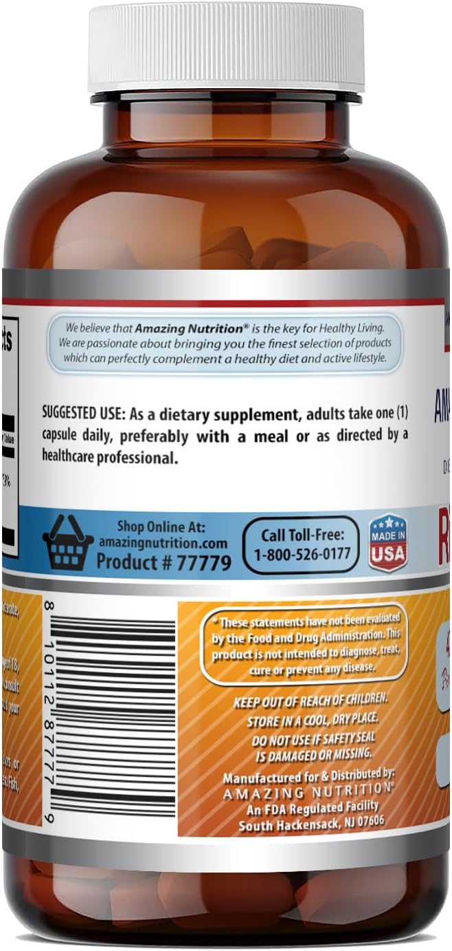 Amazing Formulas Riboflavina (Vitamina B2) Suplemento | 400 mg | 60 Cápsulas | Sin OGM | Sin Gluten