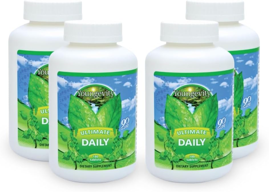 Youngevity Ultimate Daily Multivitamínico - 20+ Vitaminas y Minerales con CoQ10 - 180 Comprimidos (Pack de 4)