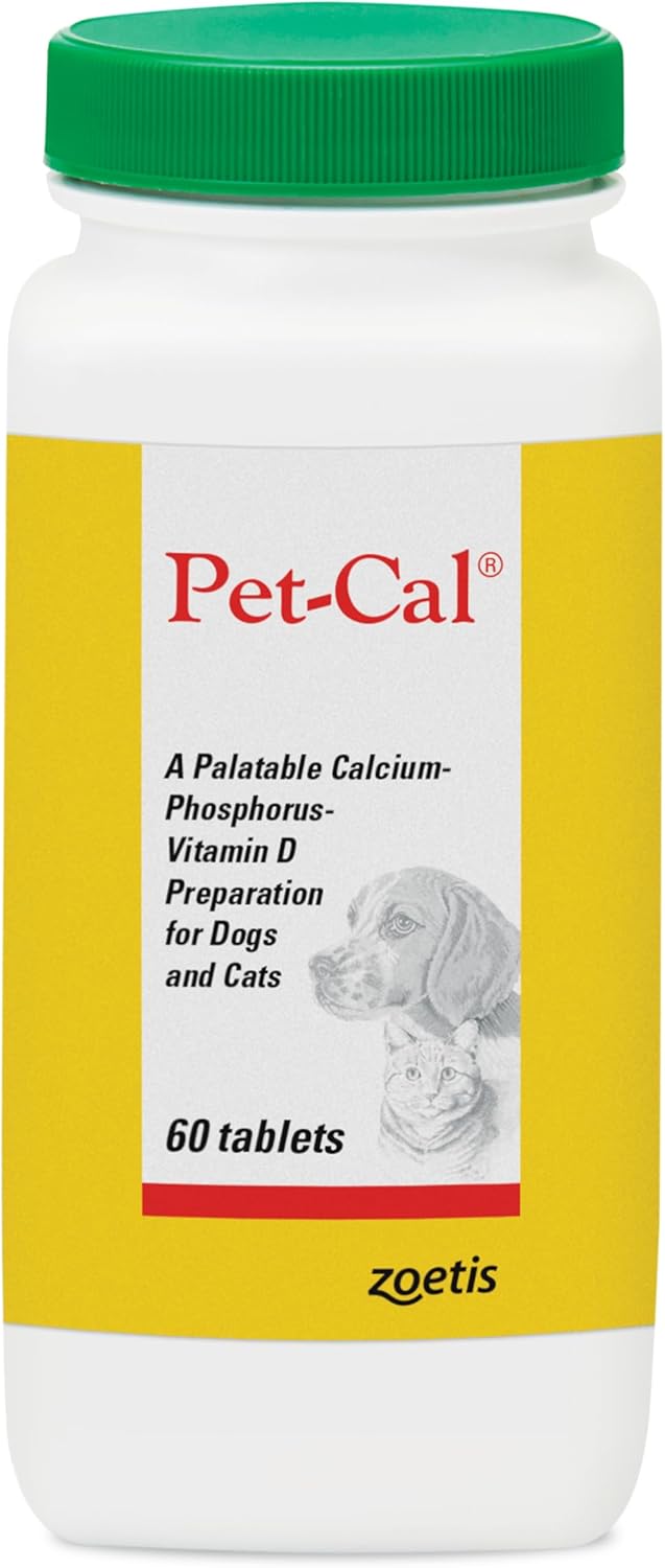 Pet-Cal Suplemento de Calcio, Fósforo y Vitamina D para Perros y Gatos - Comprimidos Masticables, 60 unidades