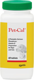 Pet-Cal Suplemento de Calcio, Fósforo y Vitamina D para Perros y Gatos - Comprimidos Masticables, 60 unidades