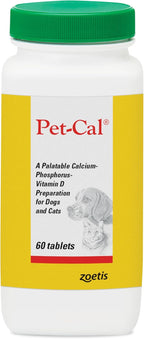 Pet-Cal Suplemento de Calcio, Fósforo y Vitamina D para Perros y Gatos - Comprimidos Masticables, 60 unidades