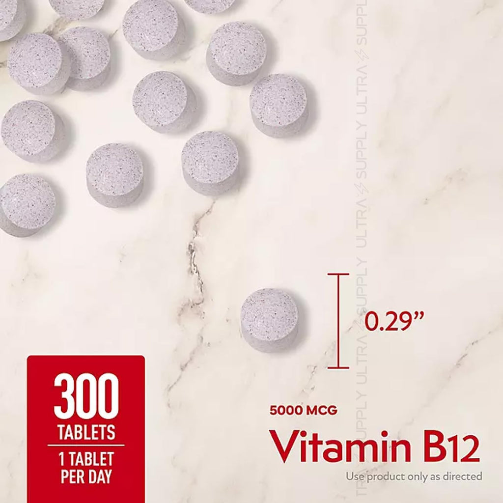 Members Mark Vitamina B12 5000 mcg – 300 Comprimidos Sublinguales de Disolución Rápida con Metilcobalamina (Sabor Cereza)