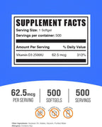 BulkSupplements.com Vitamina D3 2500 IU - 500 Cápsulas Blandas de Colecalciferol