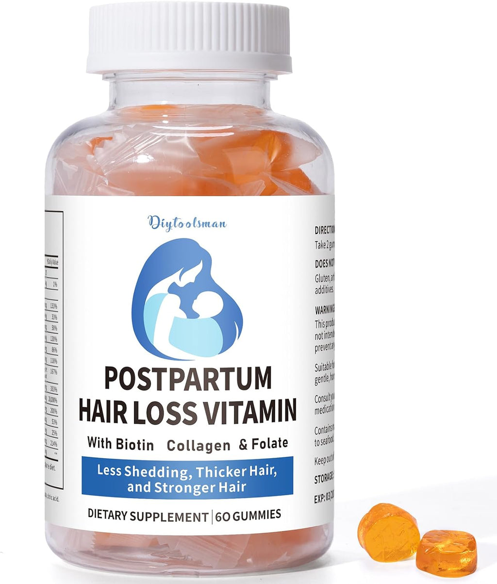 Vitaminas para la caída del cabello postparto, Gominolas veganas con biotina, colágeno y folato, 60 gominolas