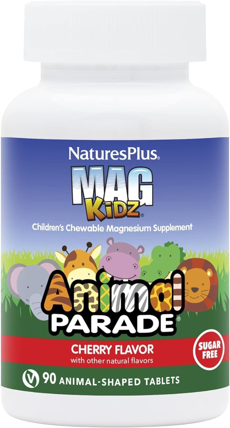 Natures Plus Animal Parade MagKidz Magnesio para Niños, 90 comprimidos masticables