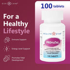 HealthStar Prenatal Multivitamin for Healthy Mom & Baby - Folate + Vitamin C + Vitamin D + Iron + Calcium + B12 - 100 Tablets