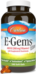 Carlson E-Gems Elite, 400 UI Vitamina E con Tocoferoles y Tocotrienoles, 240 Cápsulas Blandas