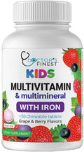 Doctor's Finest Multivitamínico y Multimineral Infantil con Hierro, Sabor Uva y Bayas, 150 Comprimidos Masticables