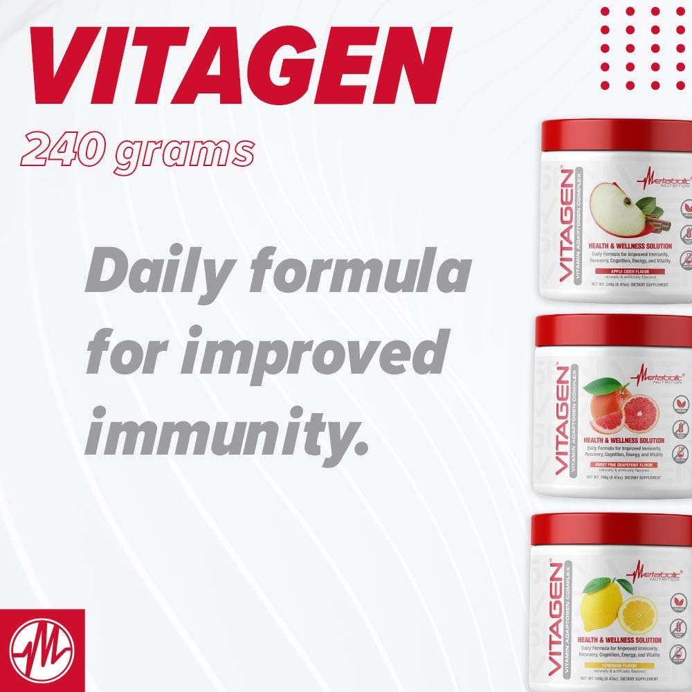 Metabolic Nutrition Vitagen, Complejo Vitamínico y Adaptógeno, 240 g (Sidra de Manzana)