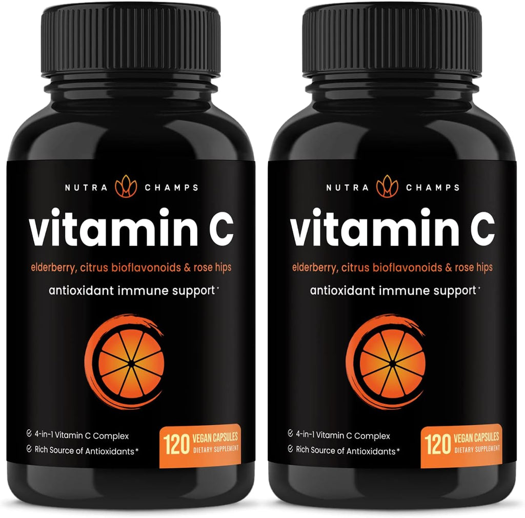 NutraChamps Vitamina C con Elderberry, Bioflavonoides Cítricos y Escaramujo - 120 Cápsulas (Pack de 2)