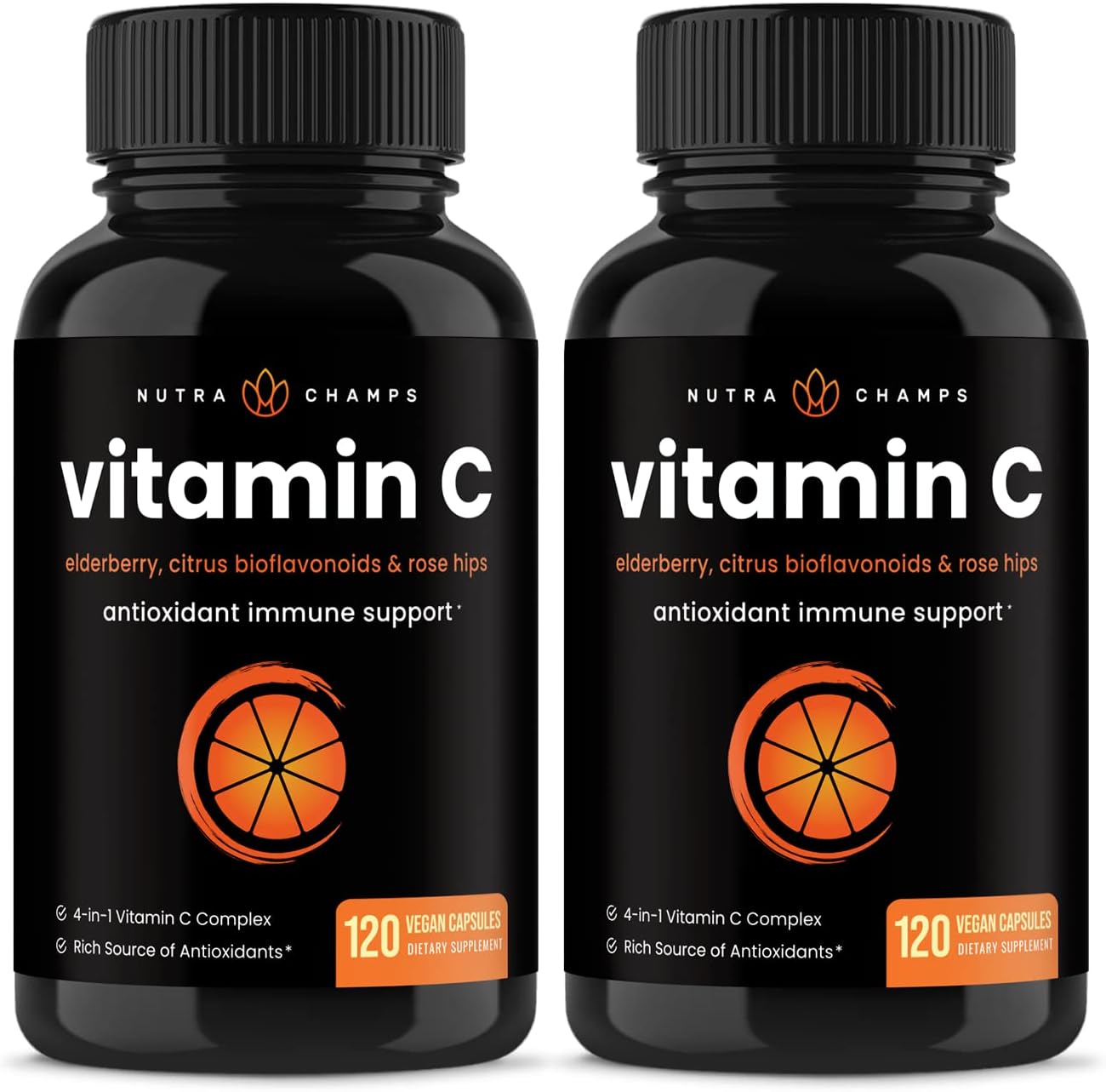 NutraChamps Vitamina C con Elderberry, Bioflavonoides Cítricos y Escaramujo - 120 Cápsulas (Pack de 2)