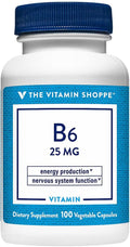 The Vitamin Shoppe Vitamin B6 25 mg - Apoyo Cerebro, Estado de Ánimo y Metabolismo Proteico - 100 Cápsulas Vegetales