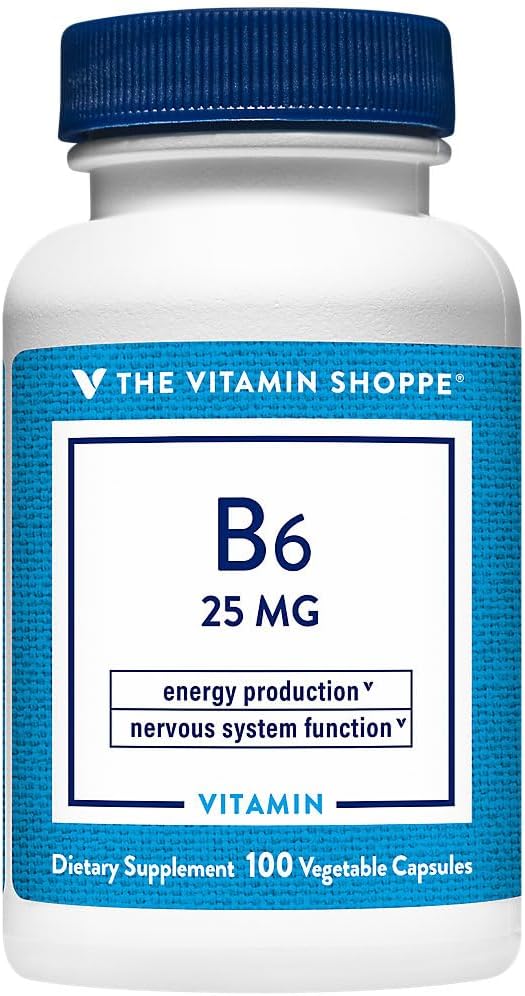 The Vitamin Shoppe Vitamin B6 25 mg - Apoyo Cerebro, Estado de Ánimo y Metabolismo Proteico - 100 Cápsulas Vegetales