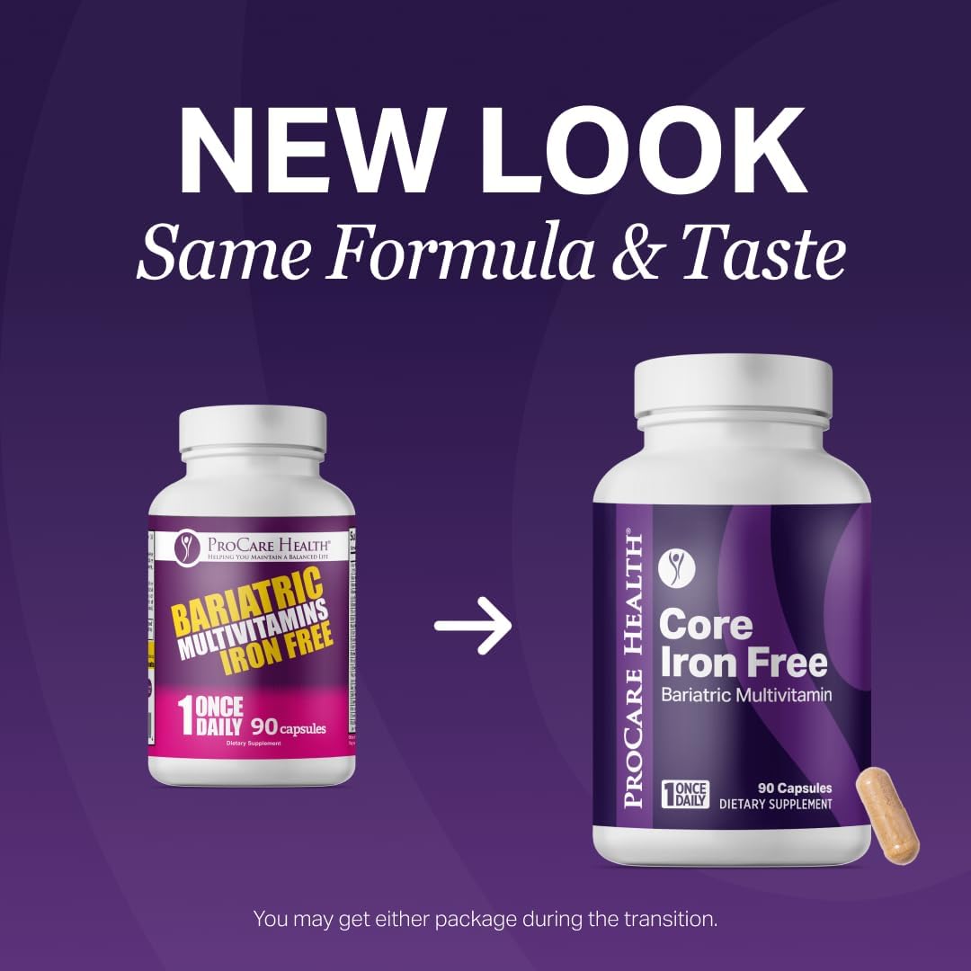 Procare Health Multivitamínico Bariátrico Sin Hierro - 30 Cápsulas Vegetales de Disolución Rápida - Vitaminas para Bypass Gástrico y Manga Gástrica, Sin Hierro (1 Mes)
