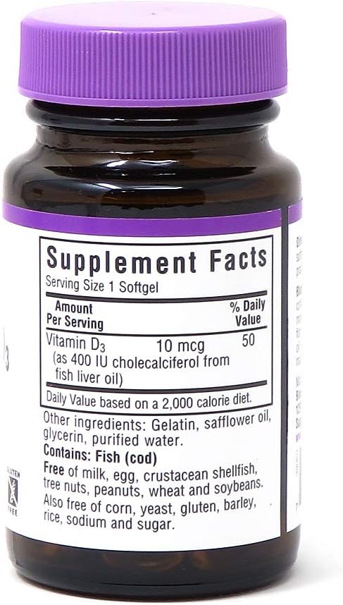 Bluebonnet Nutrition Vitamin D3 400 IU, 100 Softgels