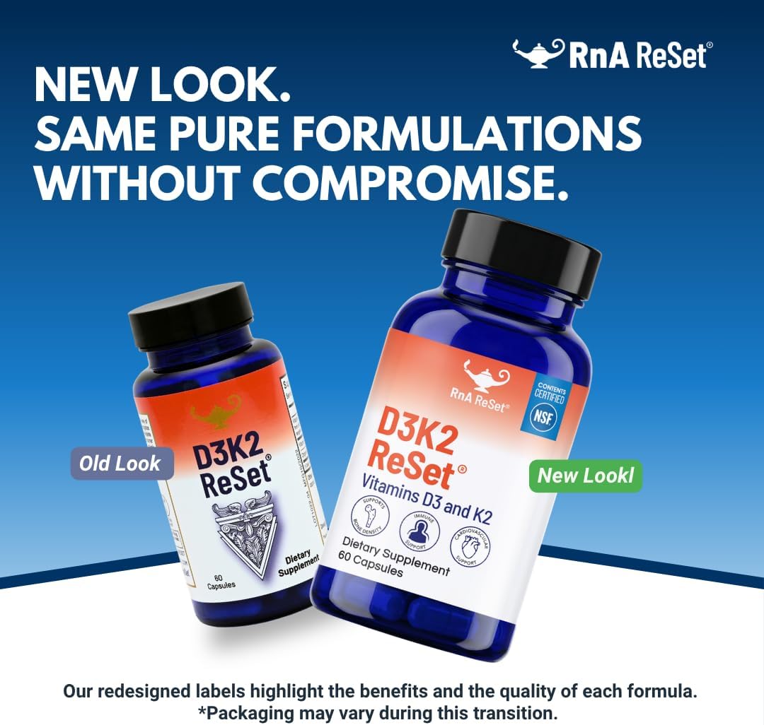 RnA ReSet D3K2 Reset – 4000 UI Vitamina D3 y 100 mcg K2 (60 Cápsulas) NSF Certified