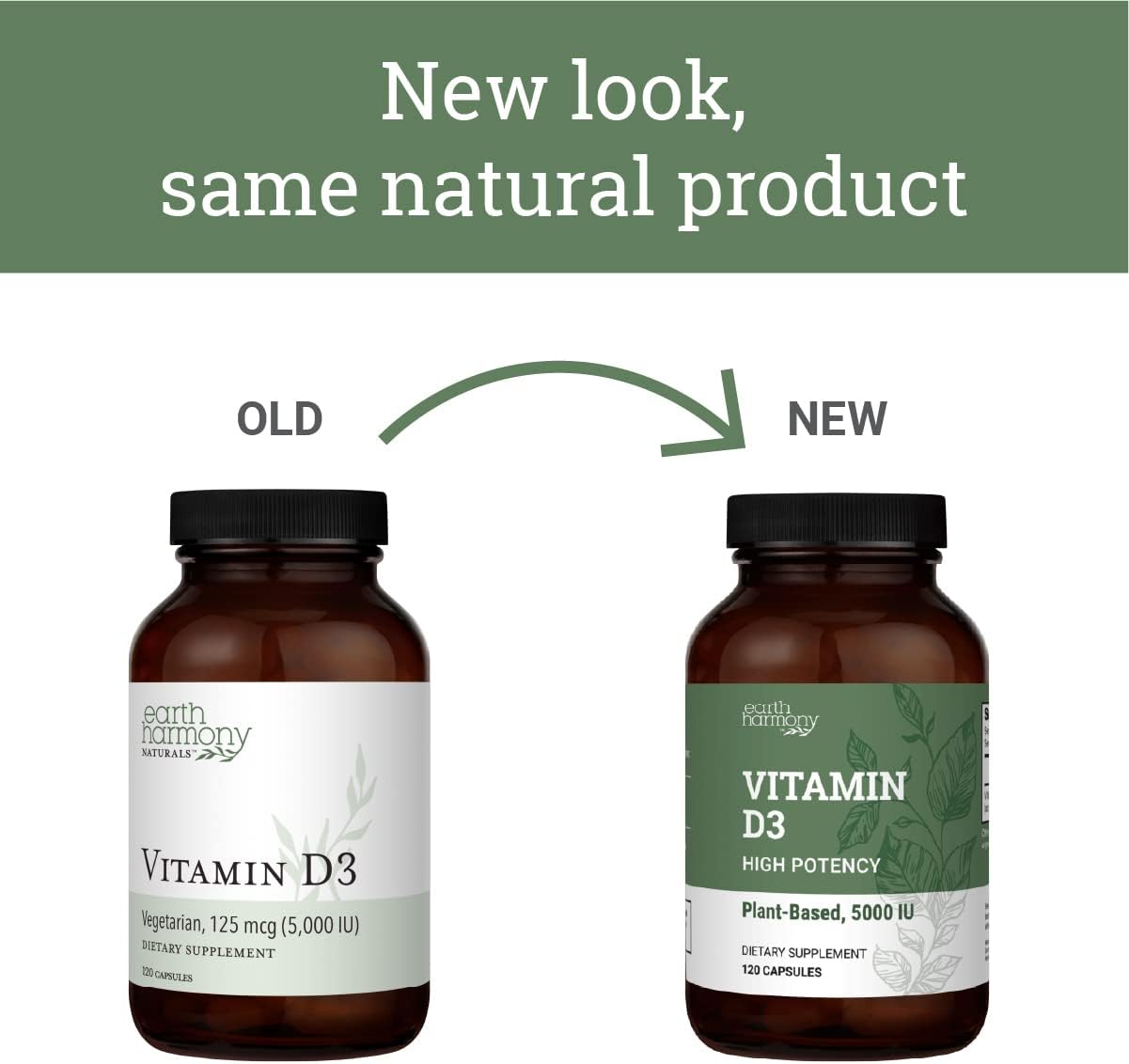Earth Harmony Naturals Vitamina D3 Vegana 5000 IU - 120 Cápsulas