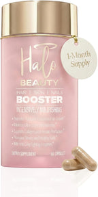 Halo Beauty Suplemento para Cabello, Piel y Uñas | Cabello más Grueso, Piel Radiante y Uñas Fuertes con Biotina, Saw Palmetto y Fitoceramidas | Cápsulas Veganas | Fabricado en EE. UU. | Suministro de 1 Mes